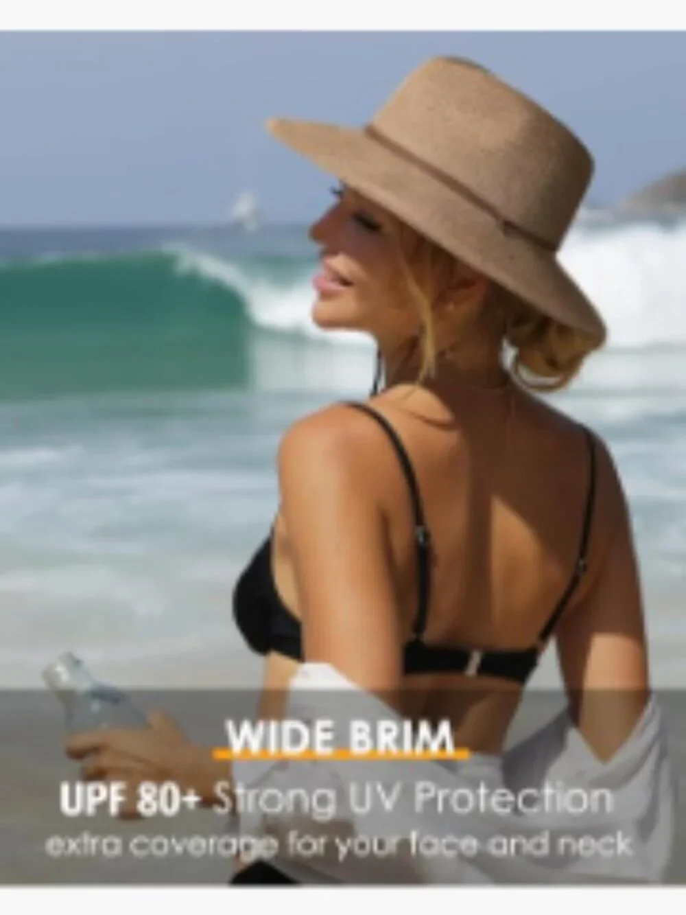 Wide Brim Straw Sun Hat with Wind Lanyard UPF 80+